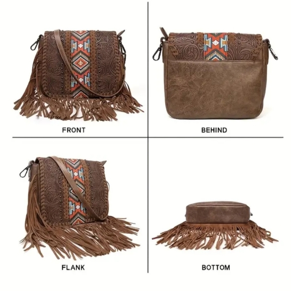 NEW Coastal Cowgirl Western BohoBrown Embroidered Fringe Patchwork Crossbody Bag - Picture 2 of 6